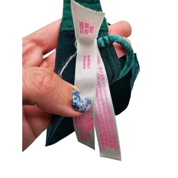 PINK by Victorias Secret Sz M Bralette Bra Emerald Green Velvet Velour Sheen - Picture 5 of 6
